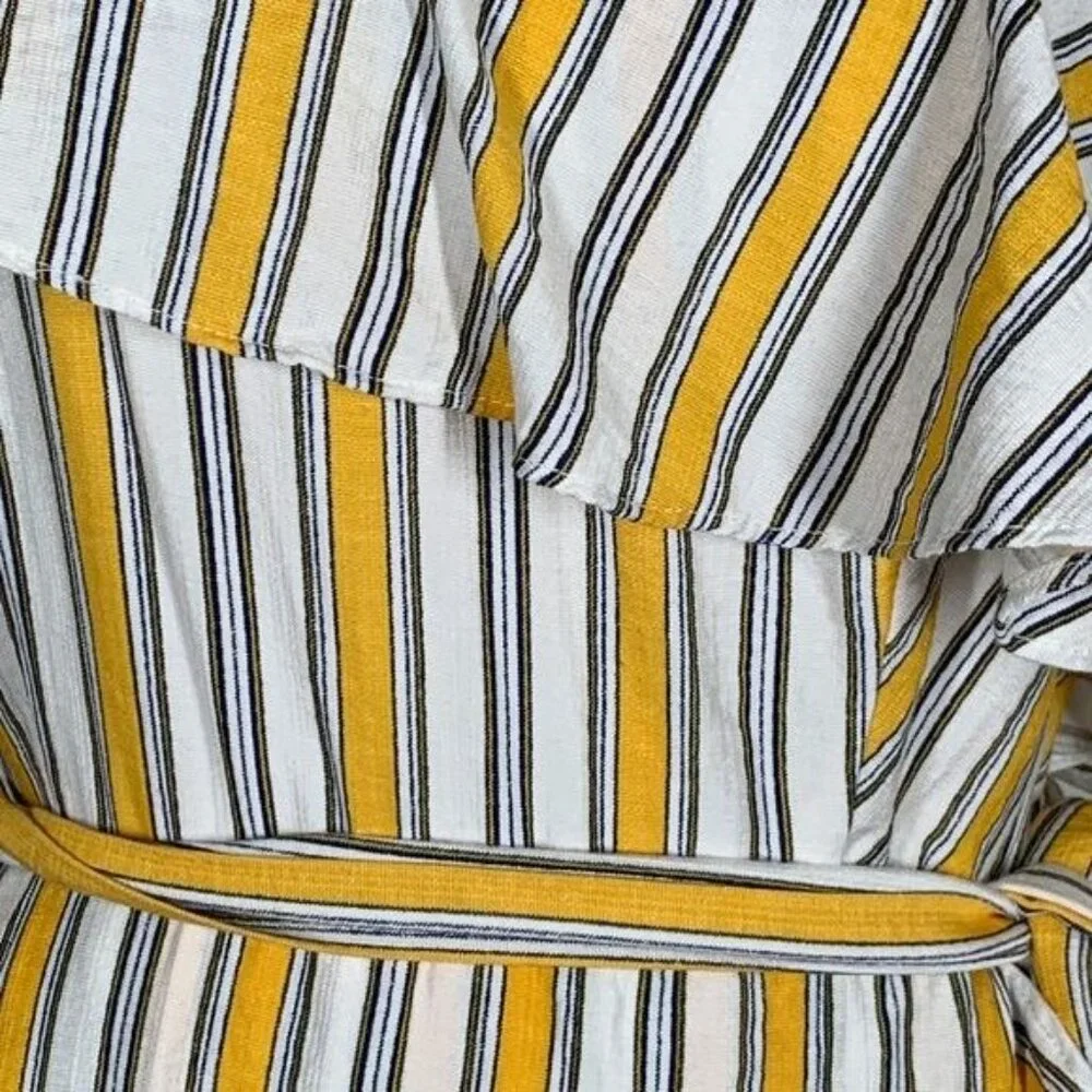 Lulus One Shoulder Maxi Dress Medium Yellow Striped Ruffle Boho - Picture 9 of 9